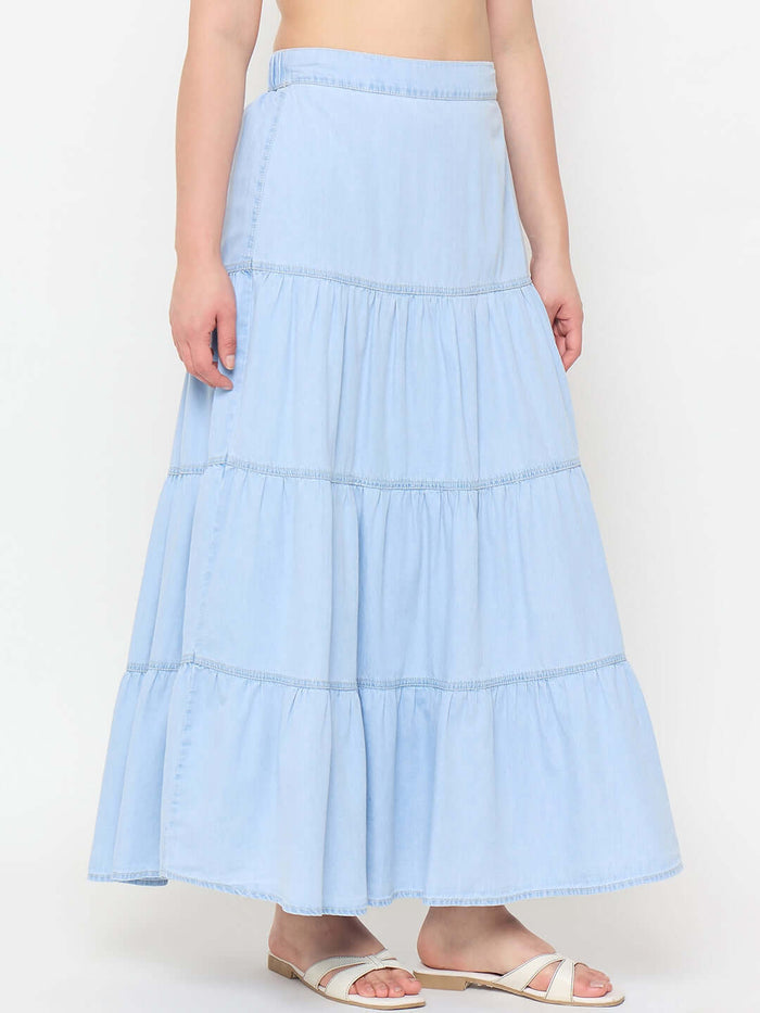 Madame Tiered Denim Long Skirt