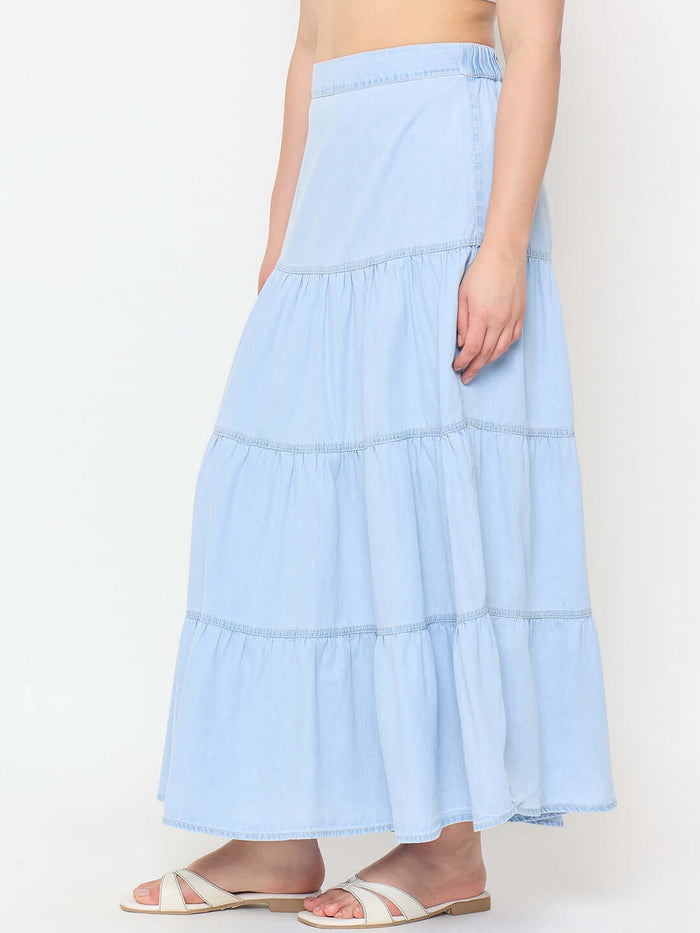 Madame Tiered Denim Long Skirt