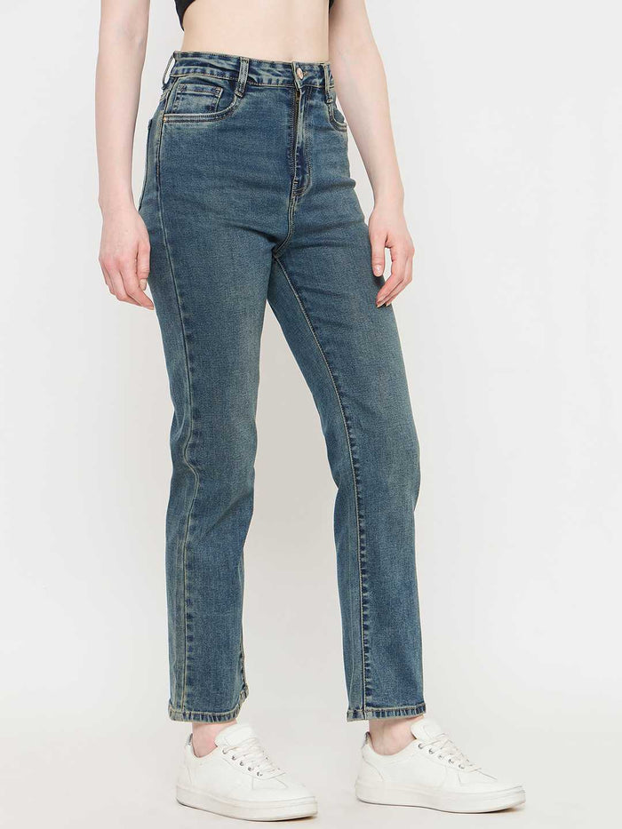 Madame TInted Green Straight Fit Jeans