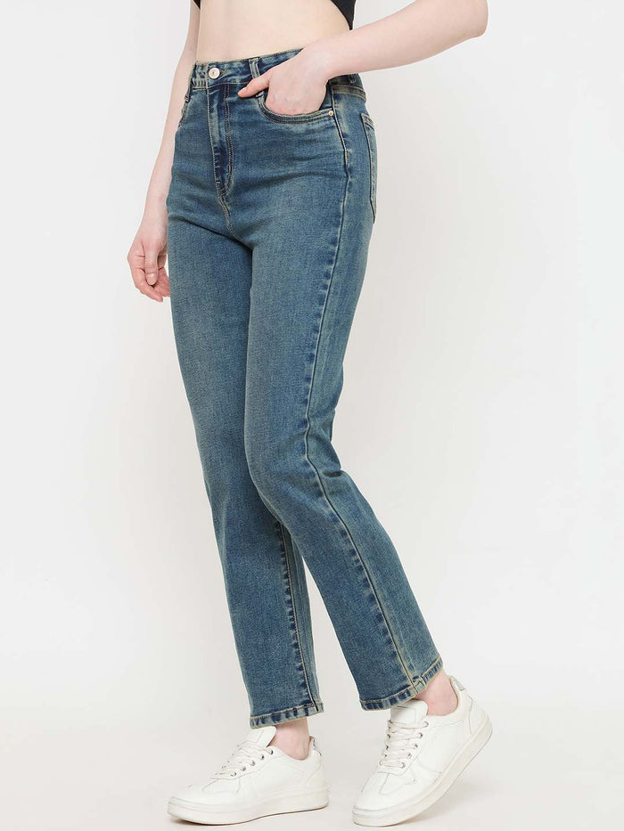 Madame TInted Green Straight Fit Jeans