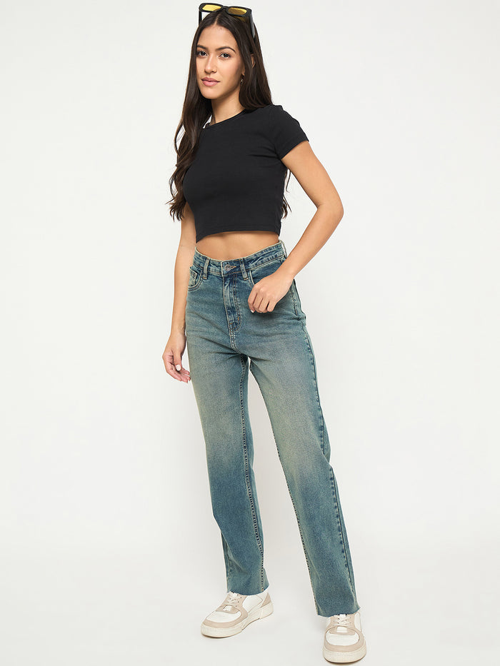 Madame Whiskered Tinted Green Cotton Blend Jeans