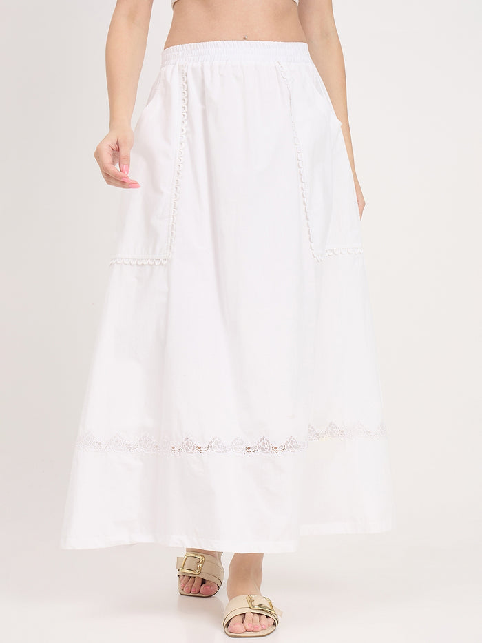 Madame White Cotton Embdroidery Skirt