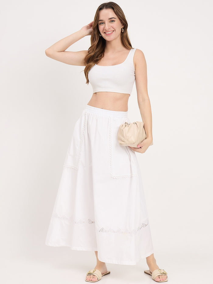 Madame White Cotton Embdroidery Skirt