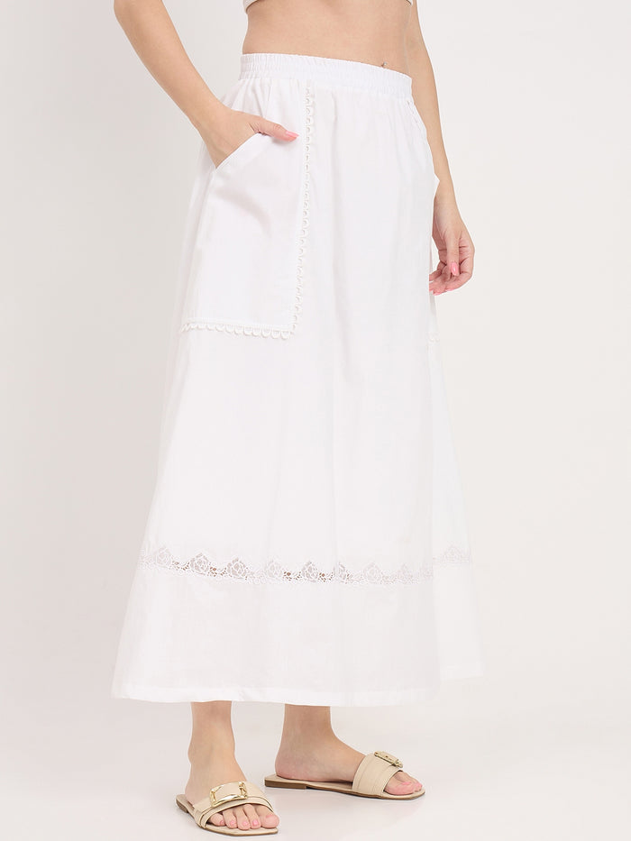 Madame White Cotton Embdroidery Skirt