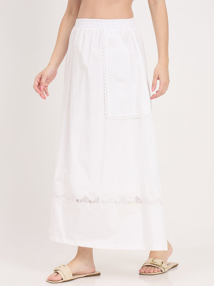 Madame White Cotton Embdroidery Skirt