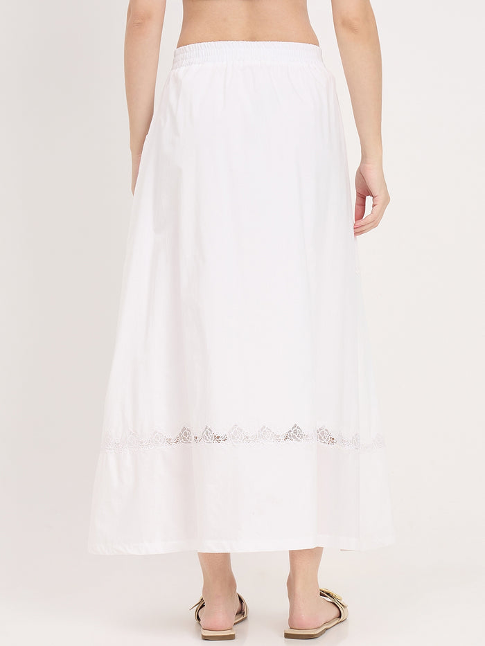Madame White Cotton Embdroidery Skirt