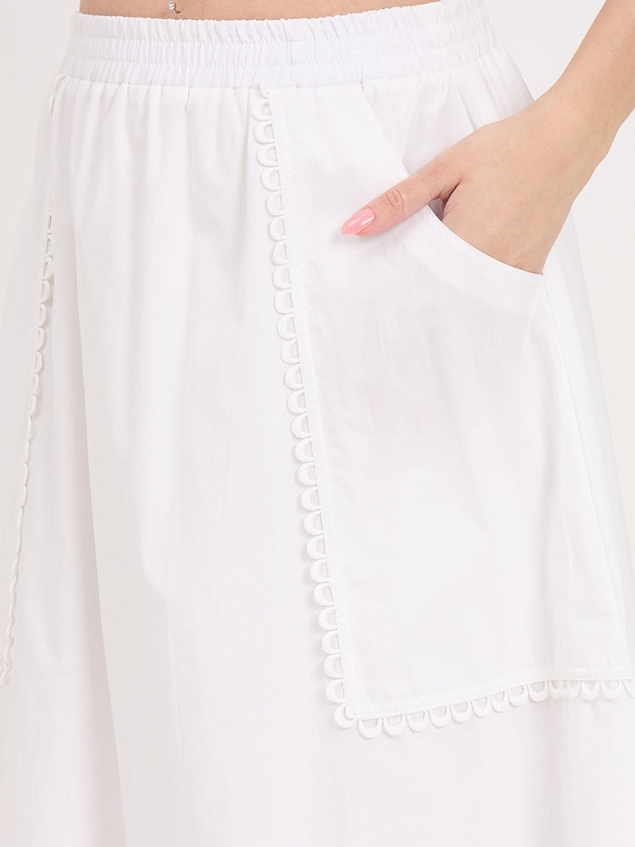 Madame White Cotton Embdroidery Skirt