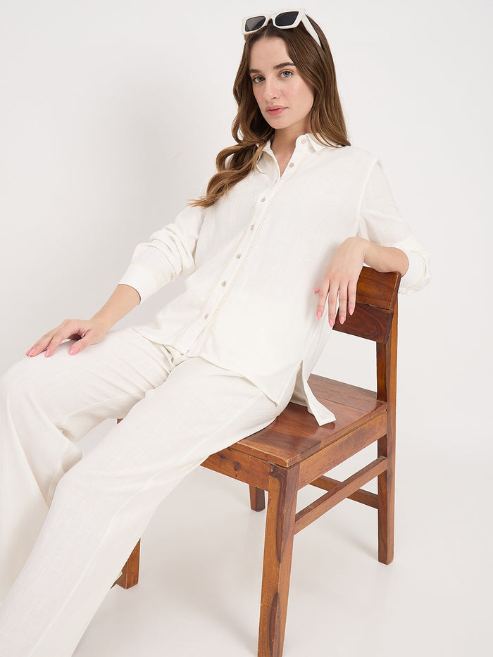 Madame White Rayon Blend Co-ord Set