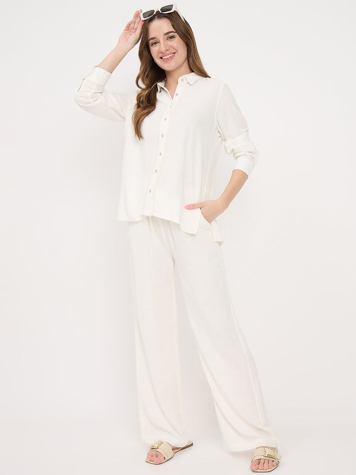 Madame White Rayon Blend Co-ord Set