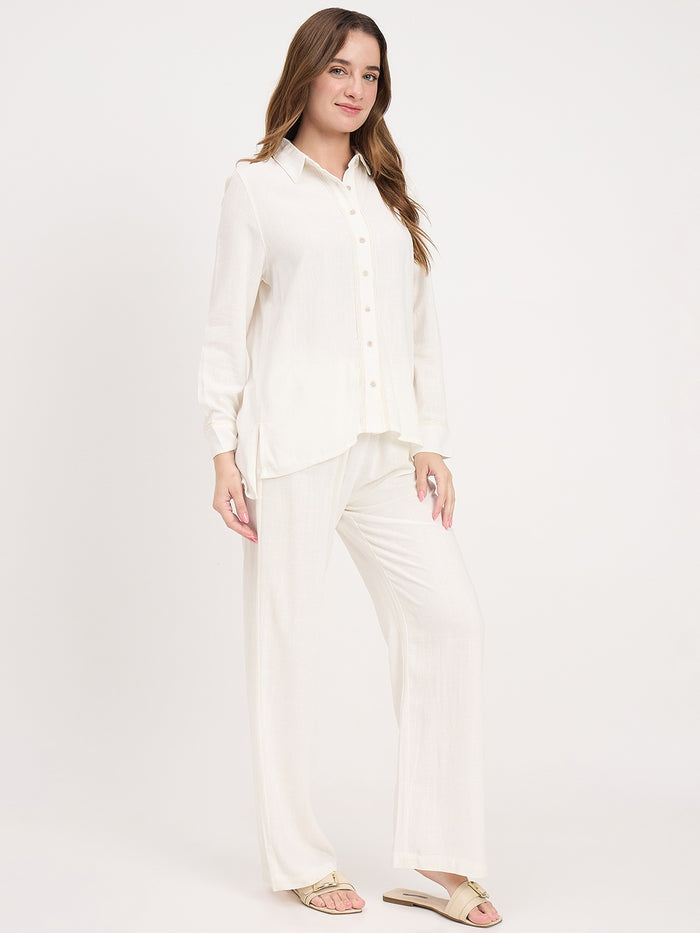 Madame White Rayon Blend Co-ord Set