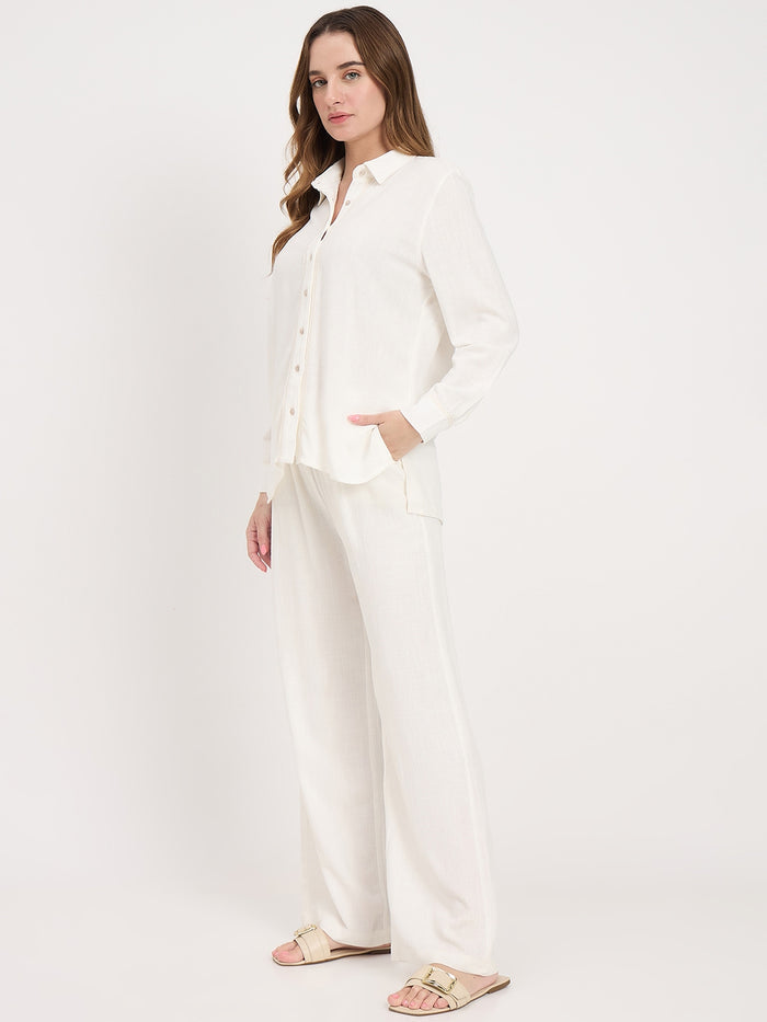 Madame White Rayon Blend Co-ord Set
