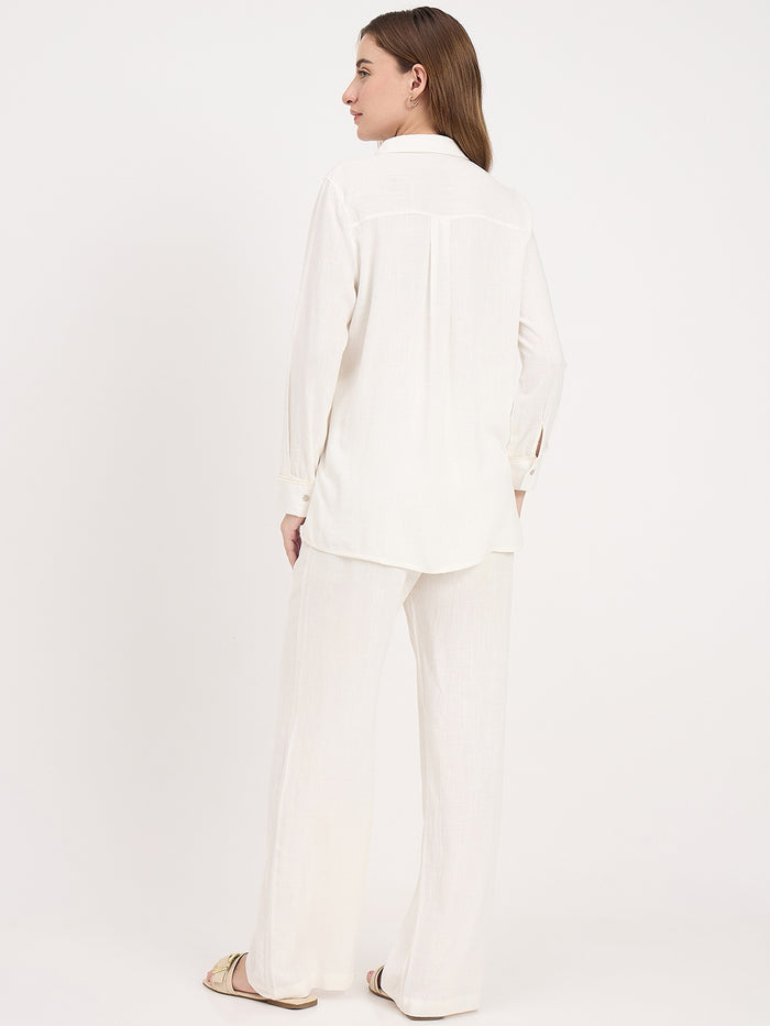 Madame White Rayon Blend Co-ord Set