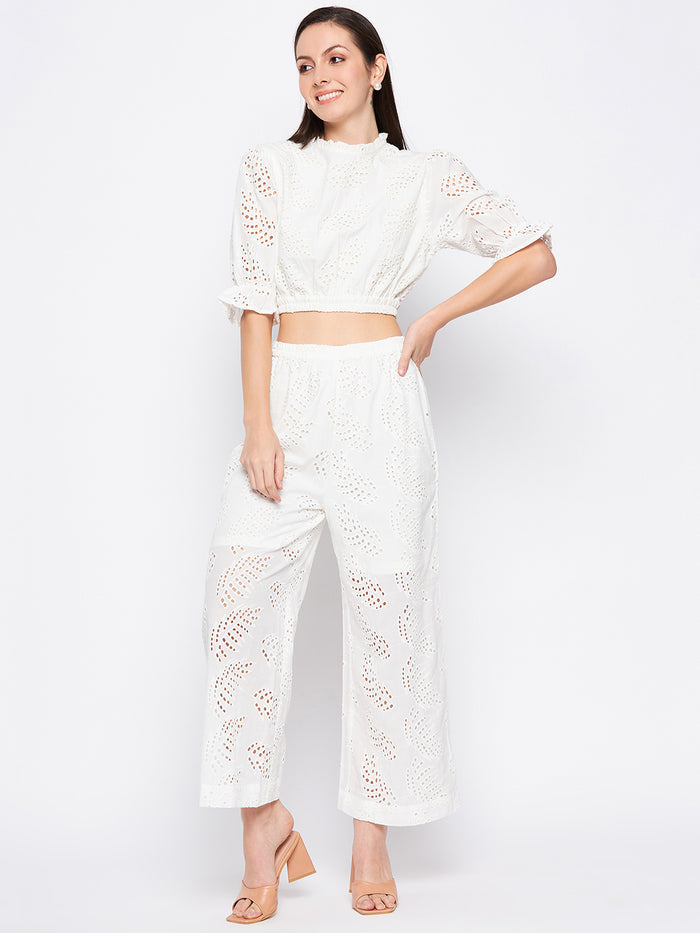 Madame White Self Design Co-Ord Set