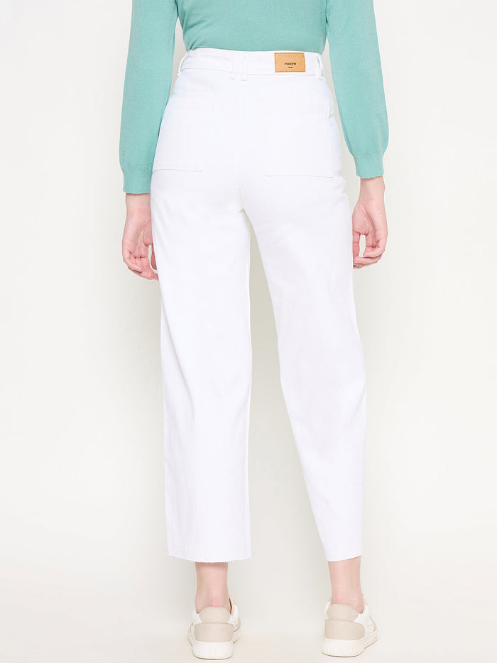 Madame White Wide Leg Cotton Blend Denim