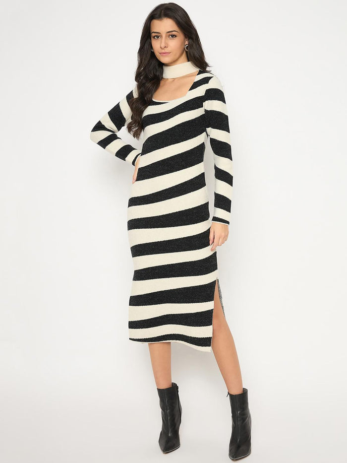 Madame Zebra Striped Dress with Geometric Print Shrug Black Co-Ord Set