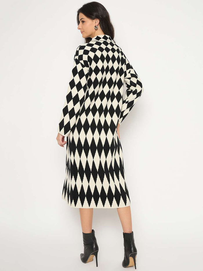 Madame Zebra Striped Dress with Geometric Print Shrug Black Co-Ord Set
