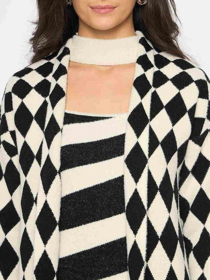 Madame Zebra Striped Dress with Geometric Print Shrug Black Co-Ord Set