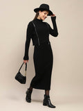 Madame Zip Detailed Top and Skirt Black Co-Ord Set