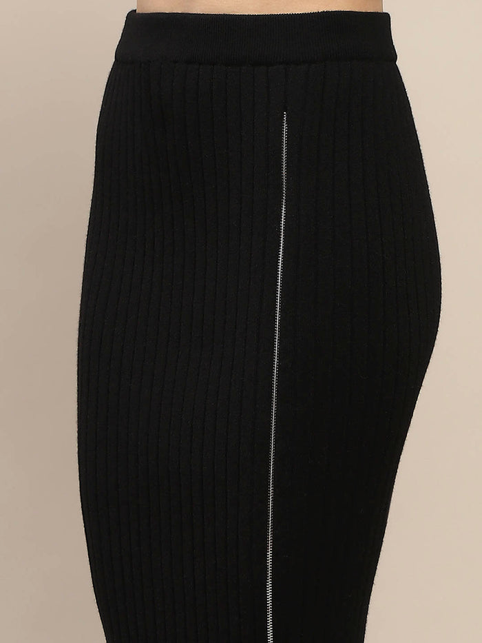 Madame Zip Detailed Top and Skirt Black Co-Ord Set