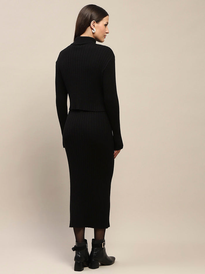 Madame Zip Detailed Top and Skirt Black Co-Ord Set