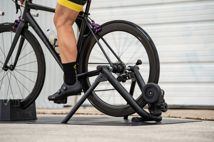Rider training at low intensity on the Saris MAG Bike Trainer at home