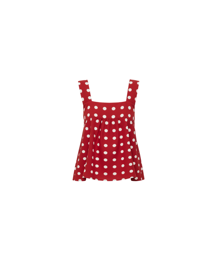 MARGIE TIE-BACK TOP GARNET POLKA DOT