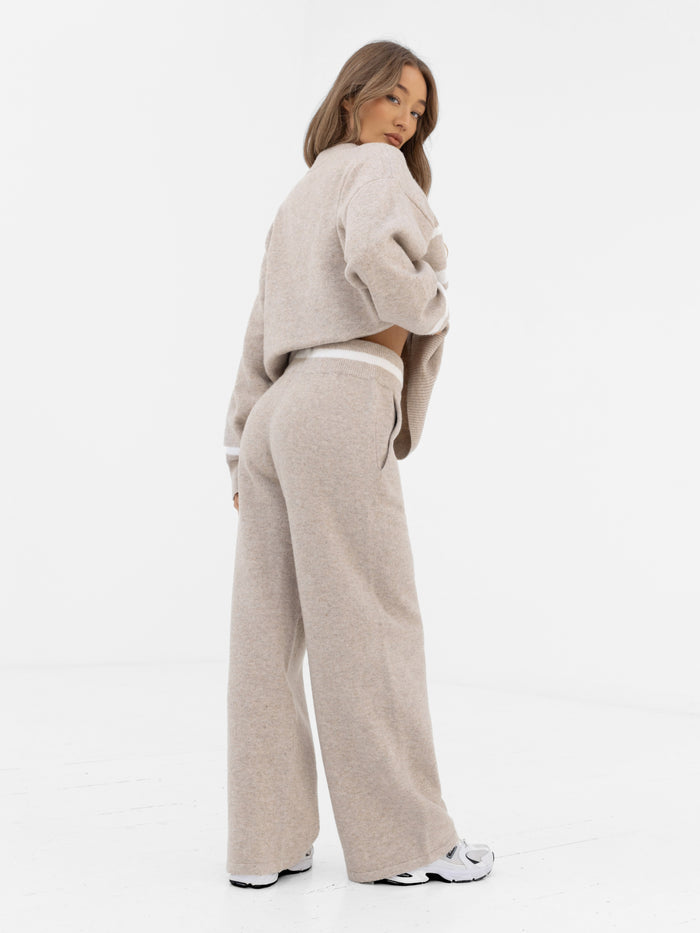 Margot Knitted Wide Leg Sweatpants - Toasted Taupe