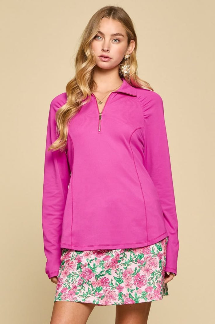 Marina Half-Zip Sporty-Chic Long Sleeve Blouse