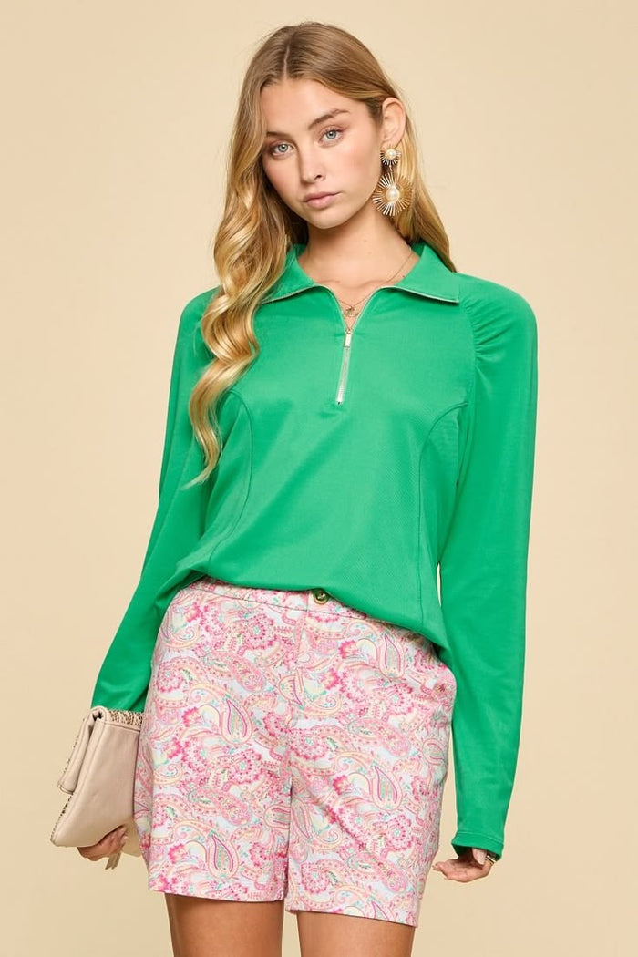 Marina Half-Zip Sporty-Chic Long Sleeve Blouse
