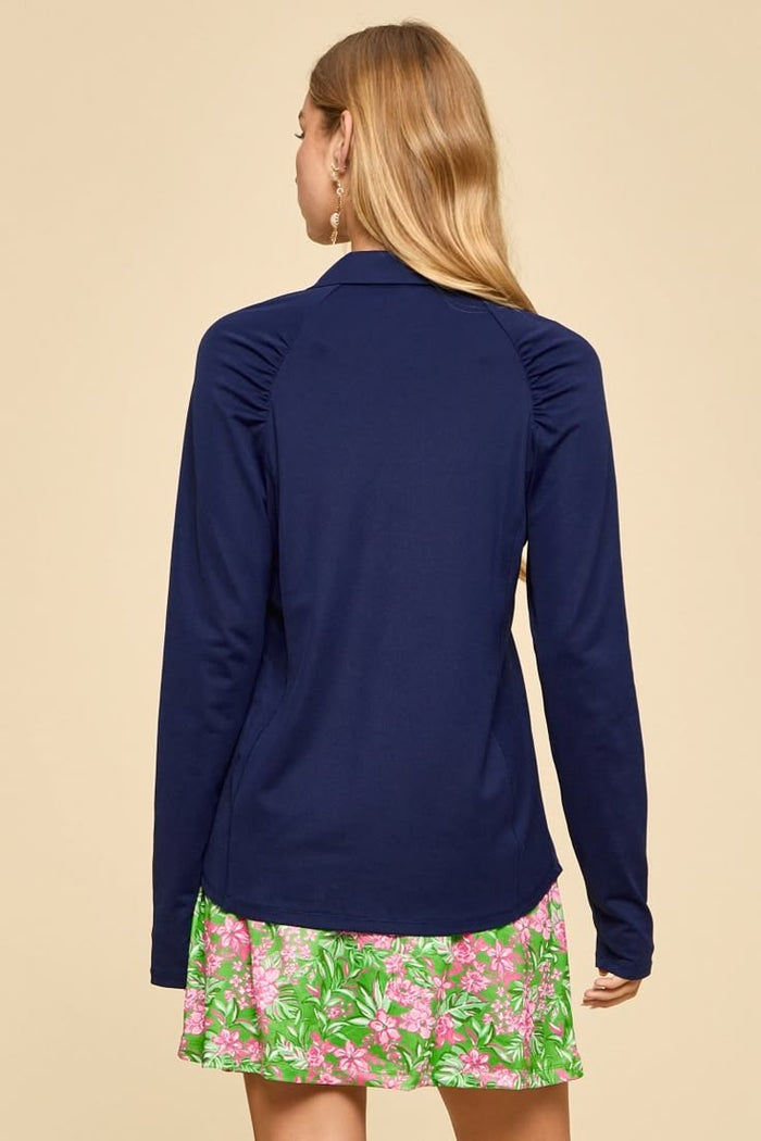 Marina Half-Zip Sporty-Chic Long Sleeve Blouse