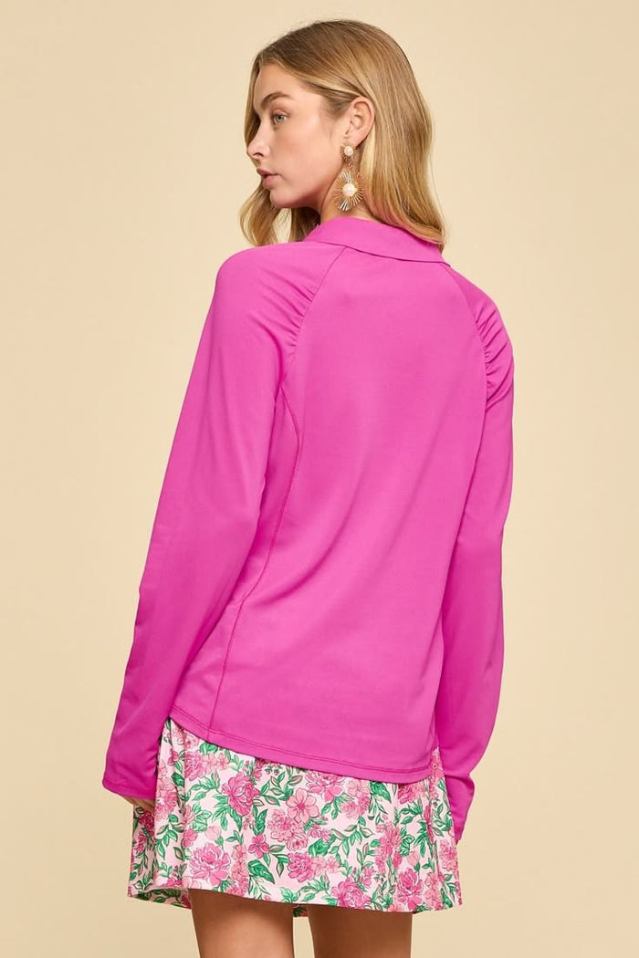 Marina Half-Zip Sporty-Chic Long Sleeve Blouse