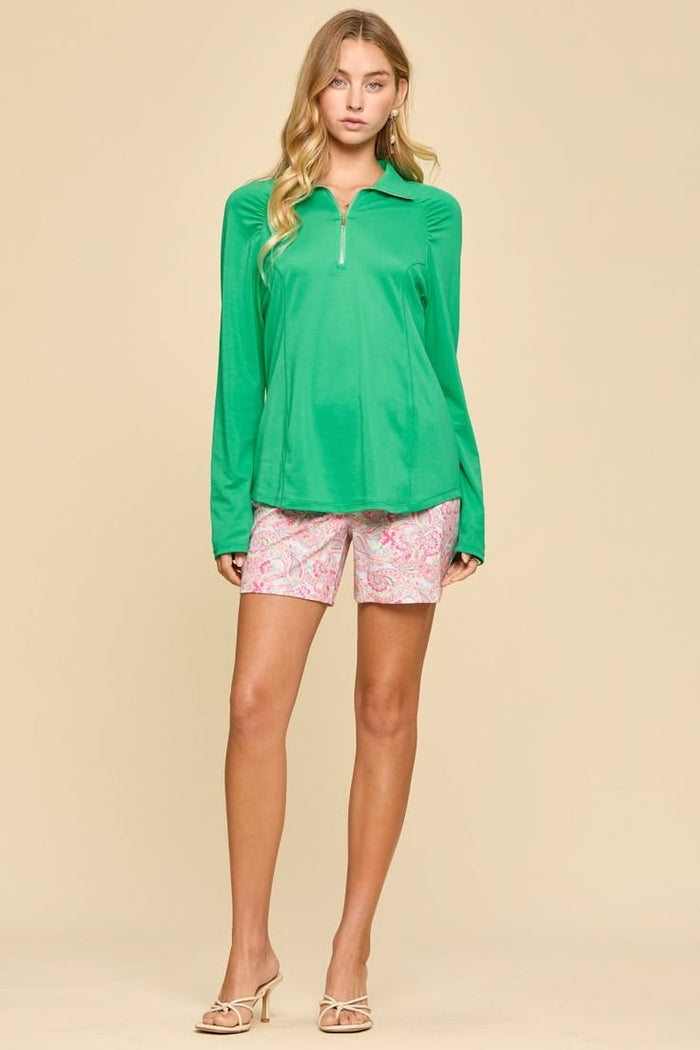 Marina Half-Zip Sporty-Chic Long Sleeve Blouse