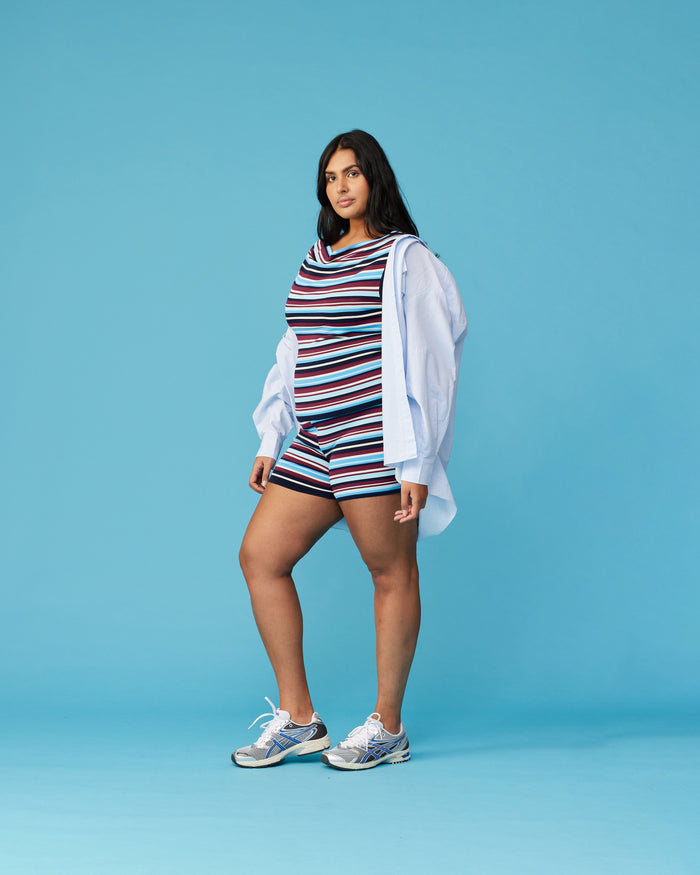 MARLA SHORTS BURGUNDY BLUE STRIPE