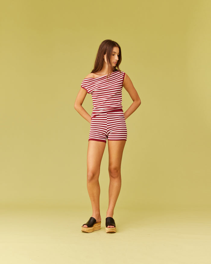 MARLA SHORTS BURGUNDY PINK STRIPE