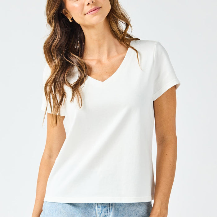 Mary Square Brielle V Neck Tee In White *FINAL SALE*