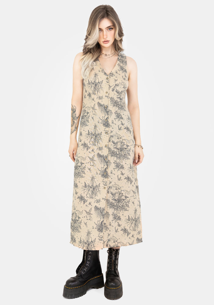Maypole Cotton Print Button Up Midaxi Dress
