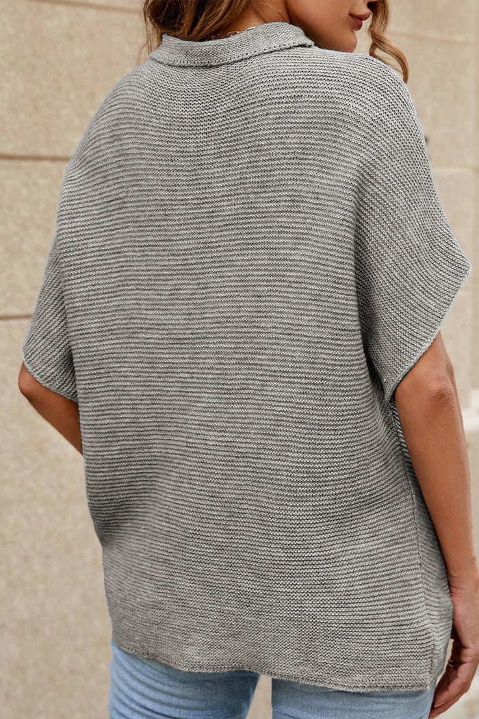 Medium Grey High Neck Short Bat Sleeve Sweater - Sweaters & Cardigans/Short