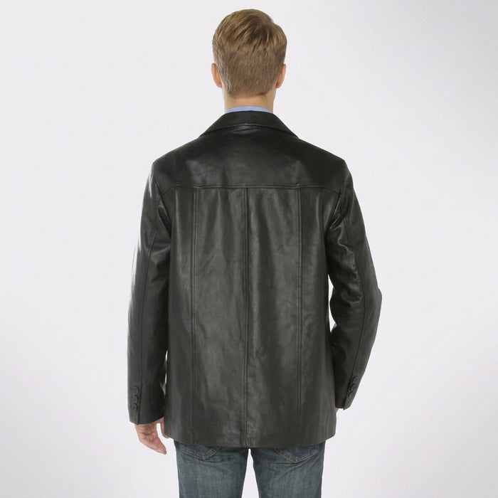 Men’s Black Lambskin Leather Overcoat Blazer Jacket