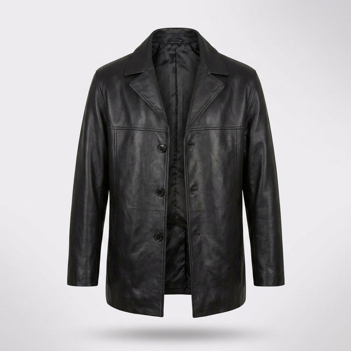 Men’s Black Lambskin Leather Overcoat Blazer Jacket