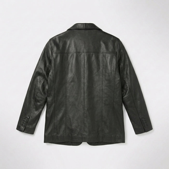 Men’s Black Lambskin Leather Overcoat Blazer Jacket