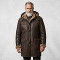 Men’s Brown Shearling Hooded Coat – Genuine Shearling Winter Coat