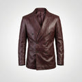 Men’s Burgundy Lambskin Leather Double Breasted Blazer – Travel Hide