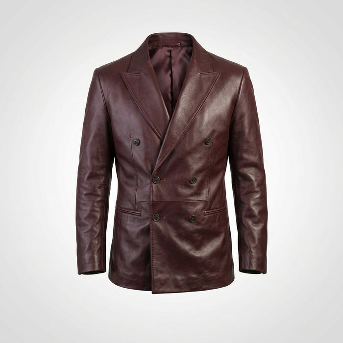 Men’s Burgundy Lambskin Leather Double Breasted Blazer – Travel Hide