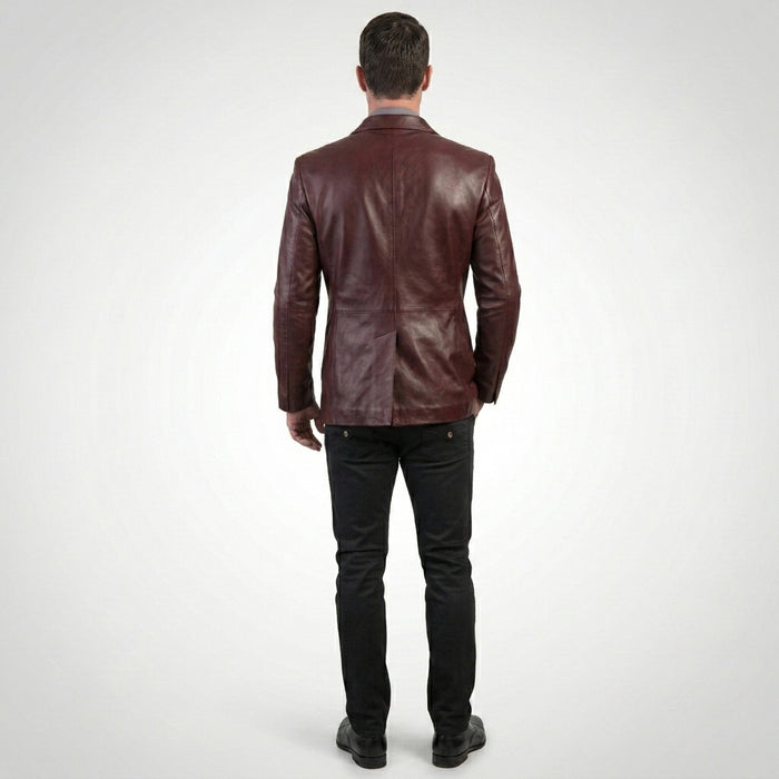 Men’s Burgundy Lambskin Leather Double Breasted Blazer – Travel Hide