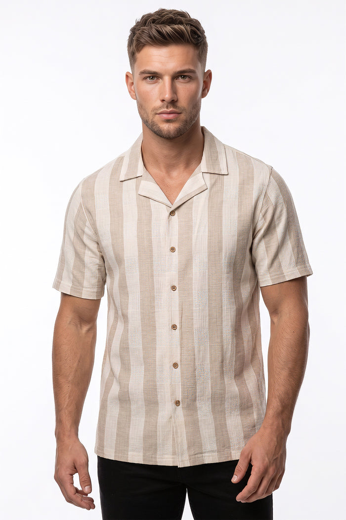 Men's Cotton Linen Dobby Stripe Revere Shirt