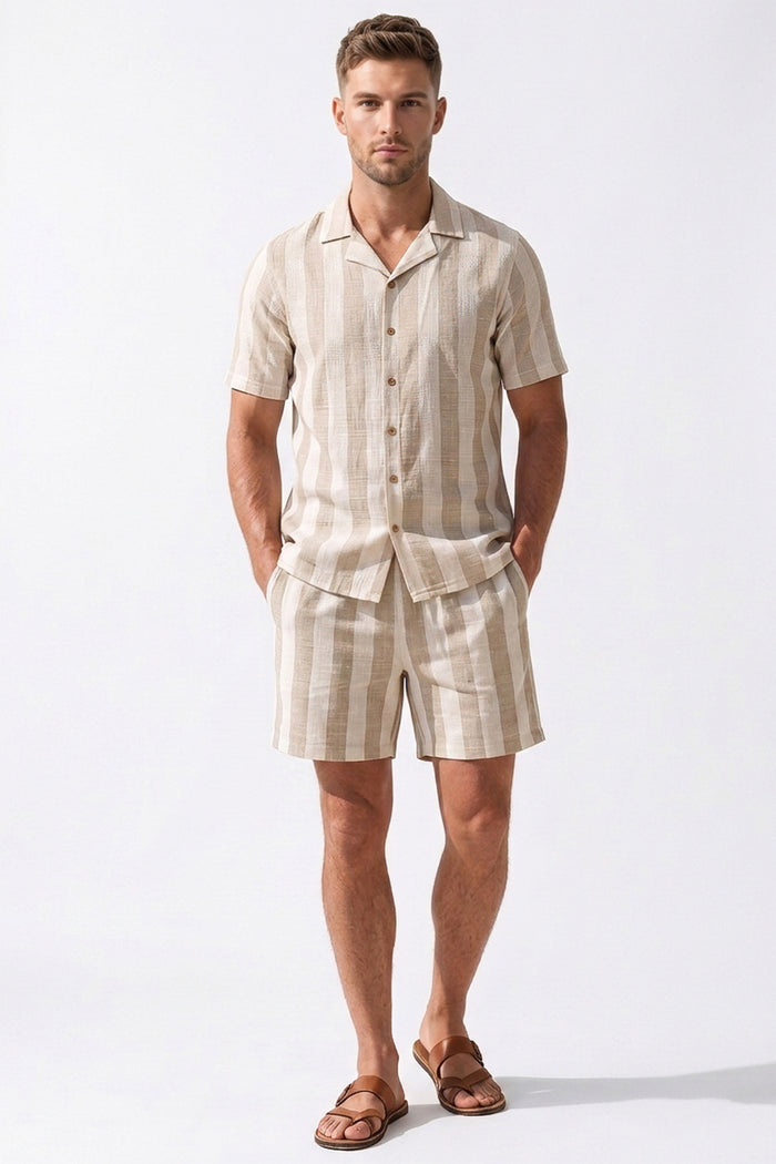 Men's Cotton Linen Dobby Stripe Revere Shirt