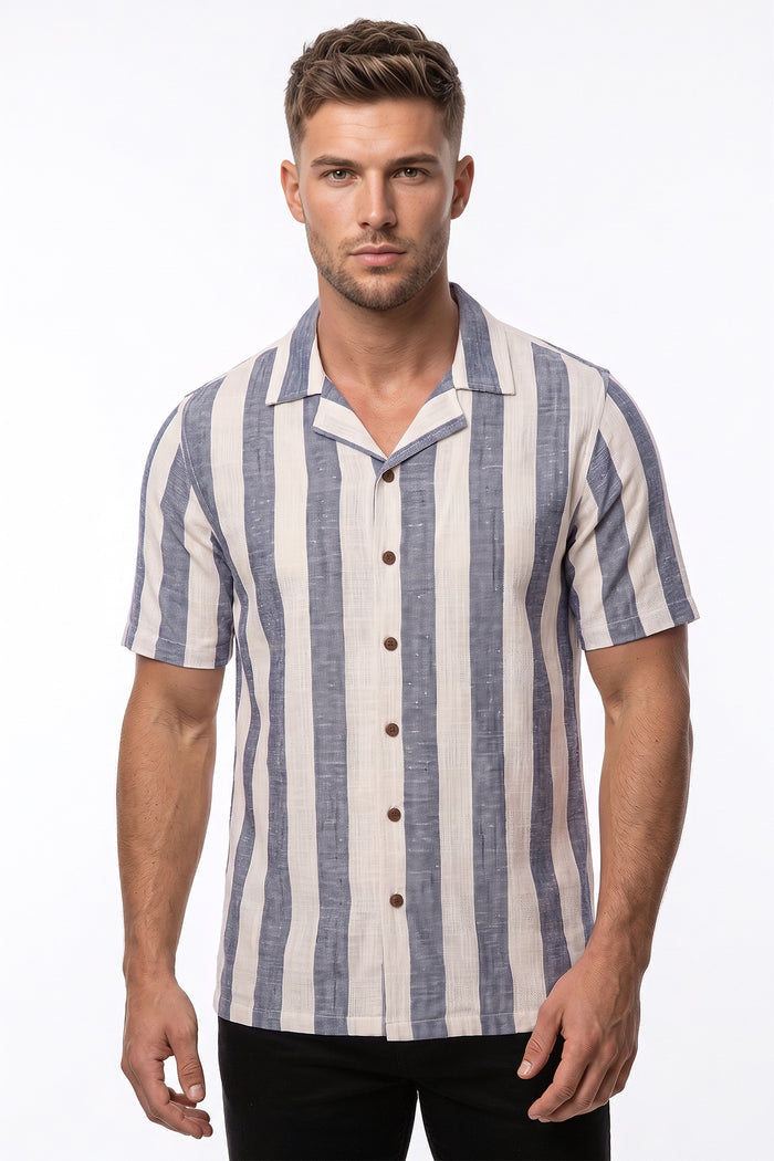Men's Cotton Linen Dobby Stripe Revere Shirt