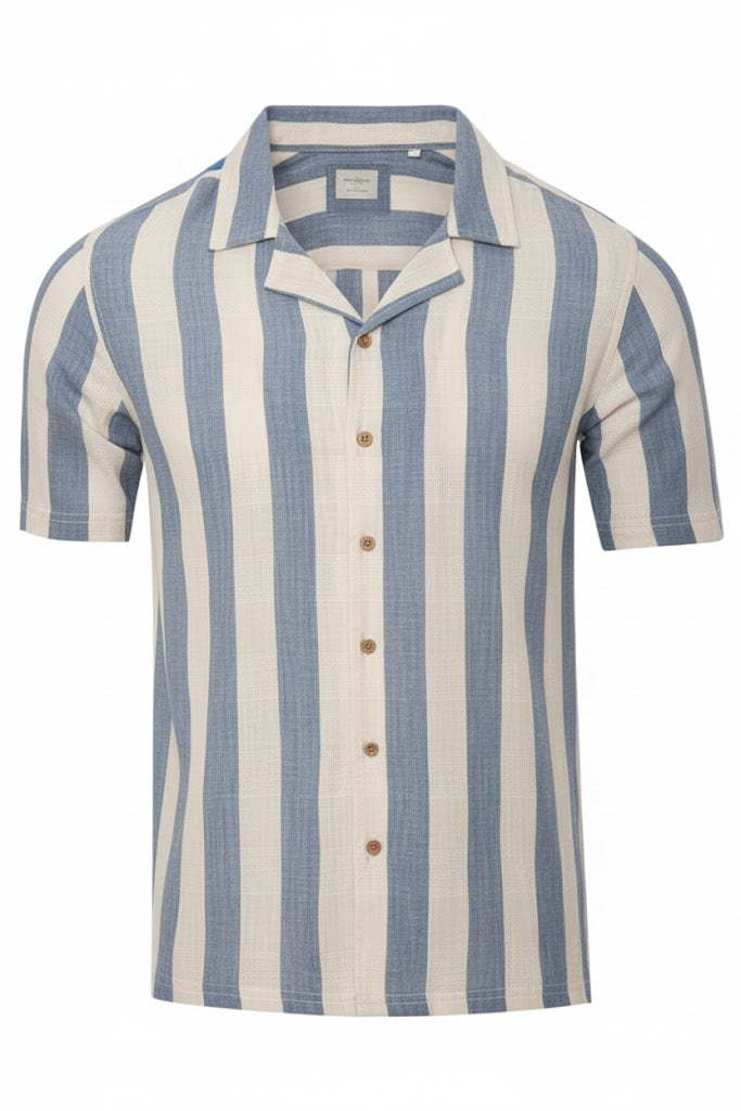 Men's Cotton Linen Dobby Stripe Revere Shirt