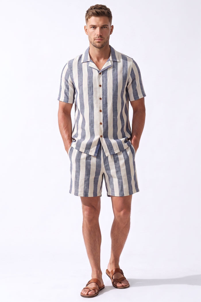 Men's Cotton Linen Dobby Stripe Revere Shirt