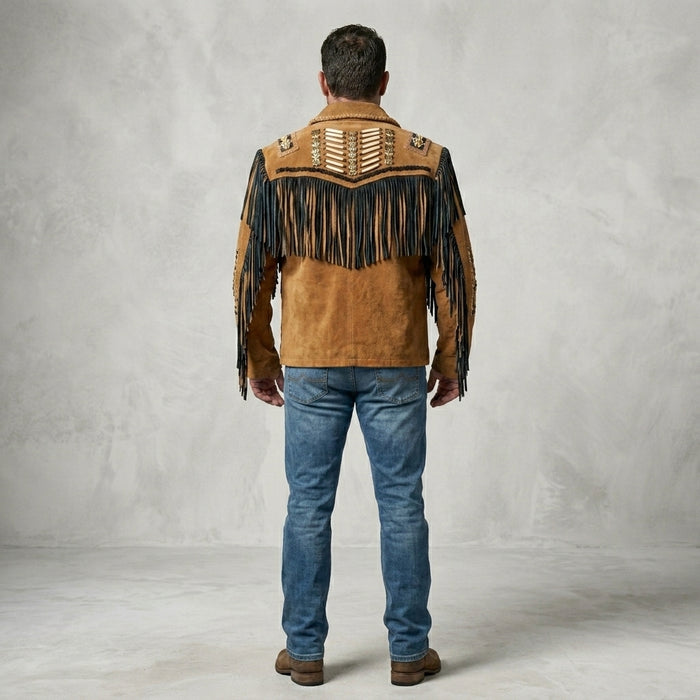 Men’s Cowboy Western Fringed Brown Leather Jacket